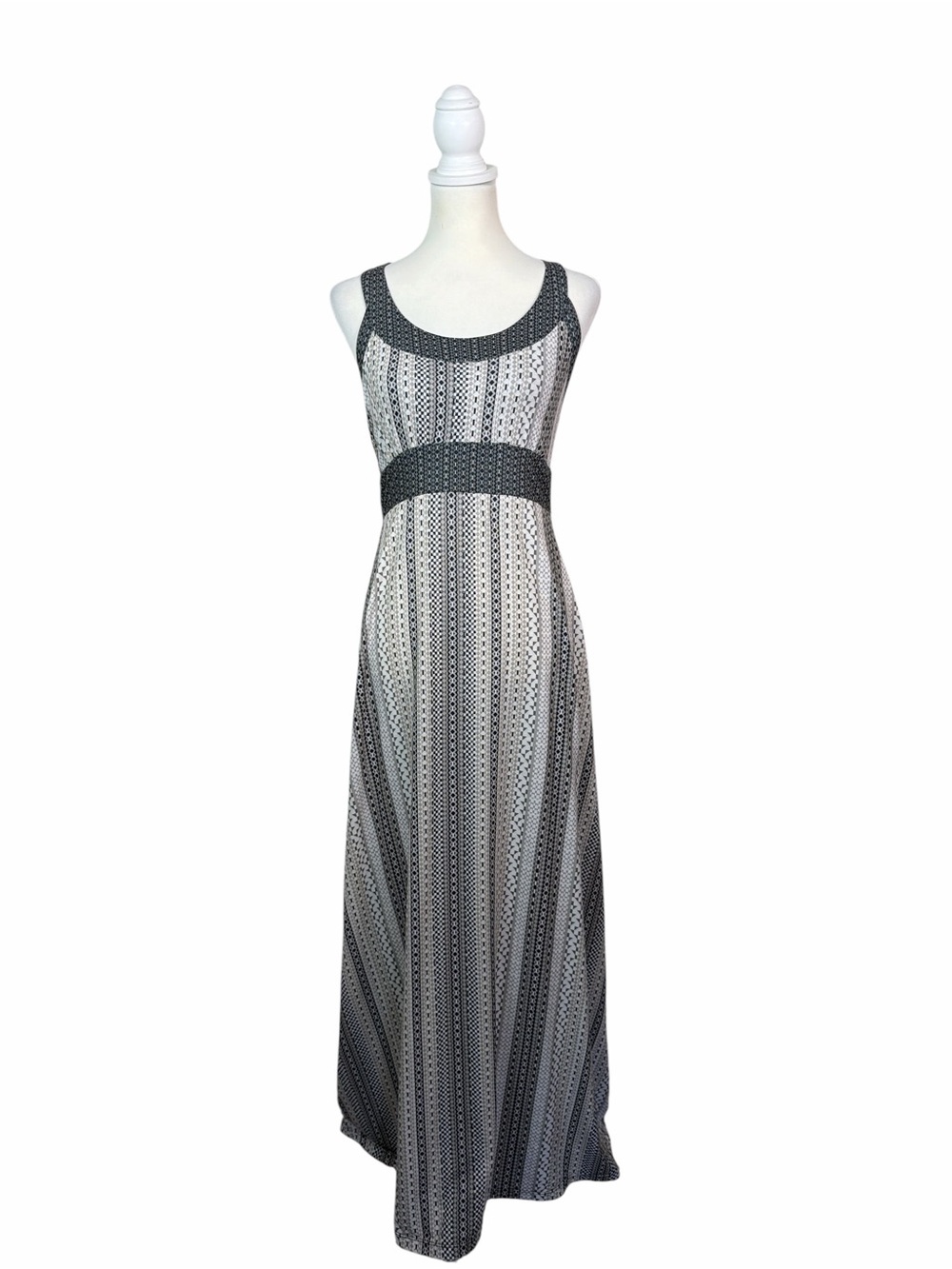 prAna Women’s Small Black Gray Geometric Racerback Maxi Dress Built In Bra
